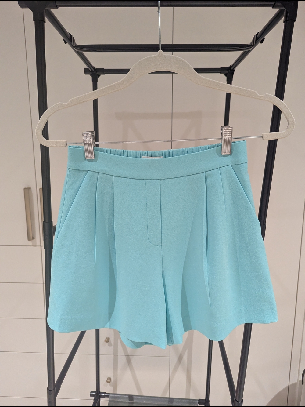 Aritzia Babaton Aqua/Teal Pleated High-Waist Shorts